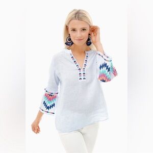 Vilagallo Linen Embroidered Shirt - Size Large (Size 42 Spain)